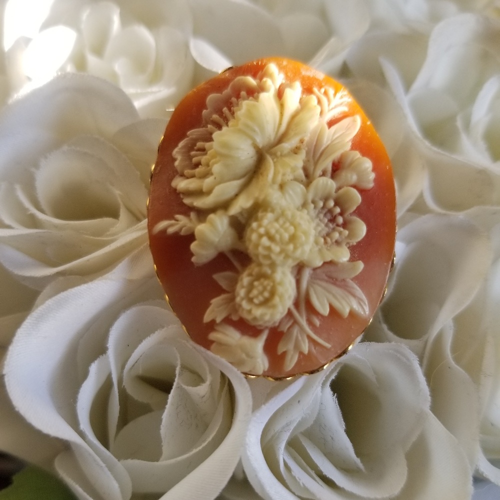 Peachy Flower Cameo Brooch
